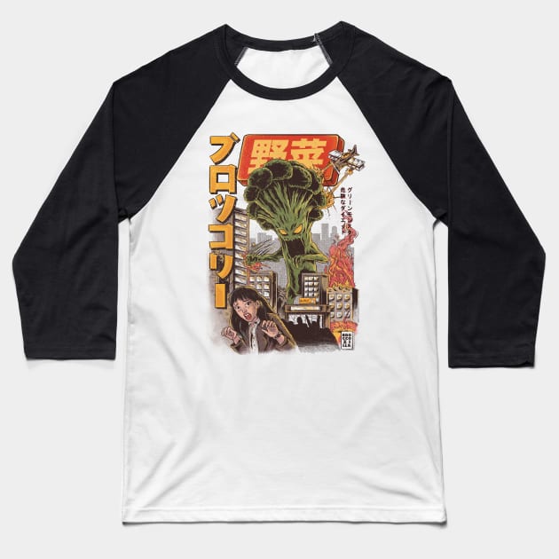 The Broccozilla - Broccoli Attack Baseball T-Shirt by Ilustrata